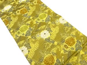 アンティーク　読み本に田舎風景・菊模様織り出し丸帯（材料）